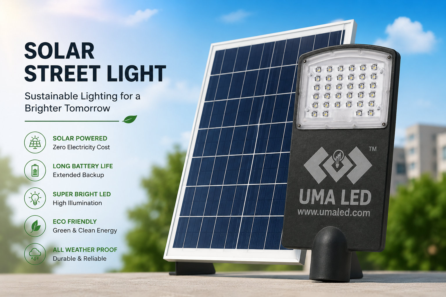 Electric LED Light vs Solar LED Light comparison by UMA LED.
