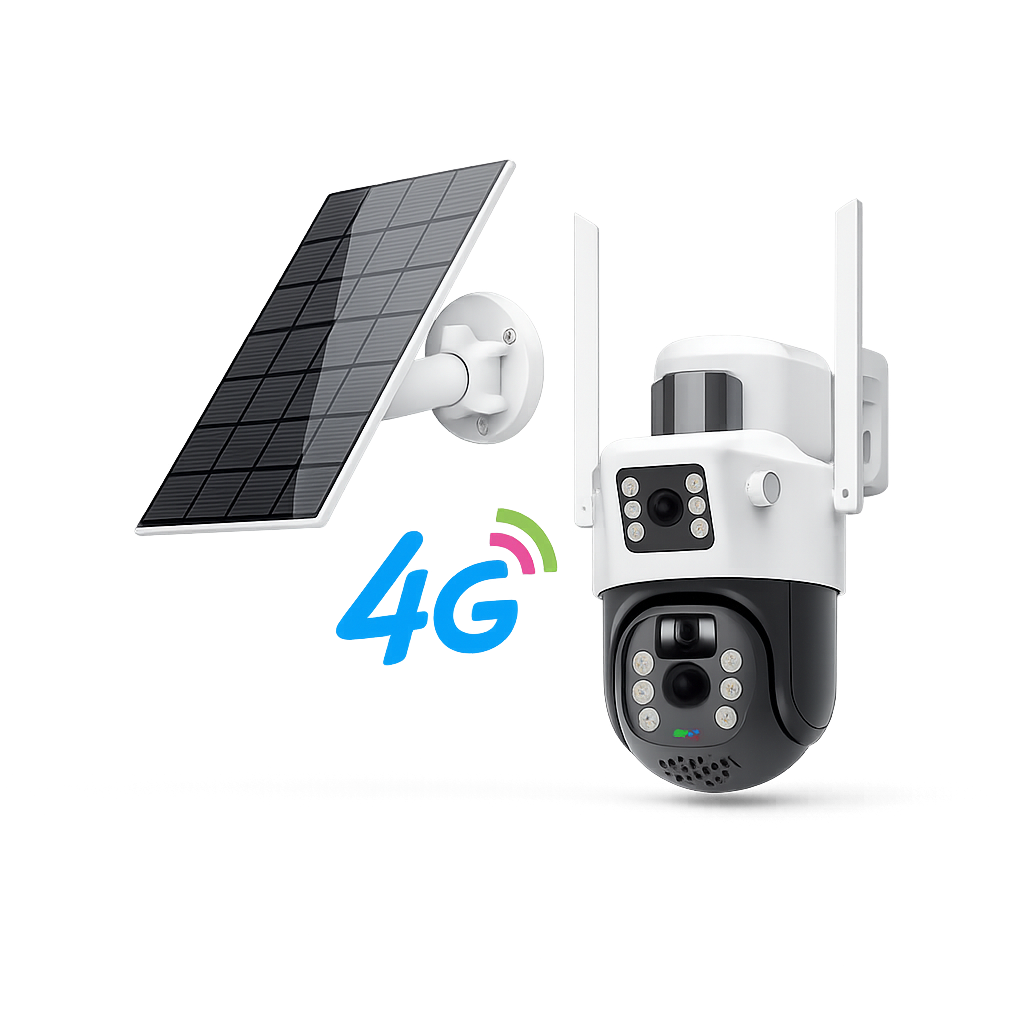 UMA 4G Solar Security Camera with External Solar Panel | Dual Lens Wireless Outdoor CCTV Camera | Transparent Background