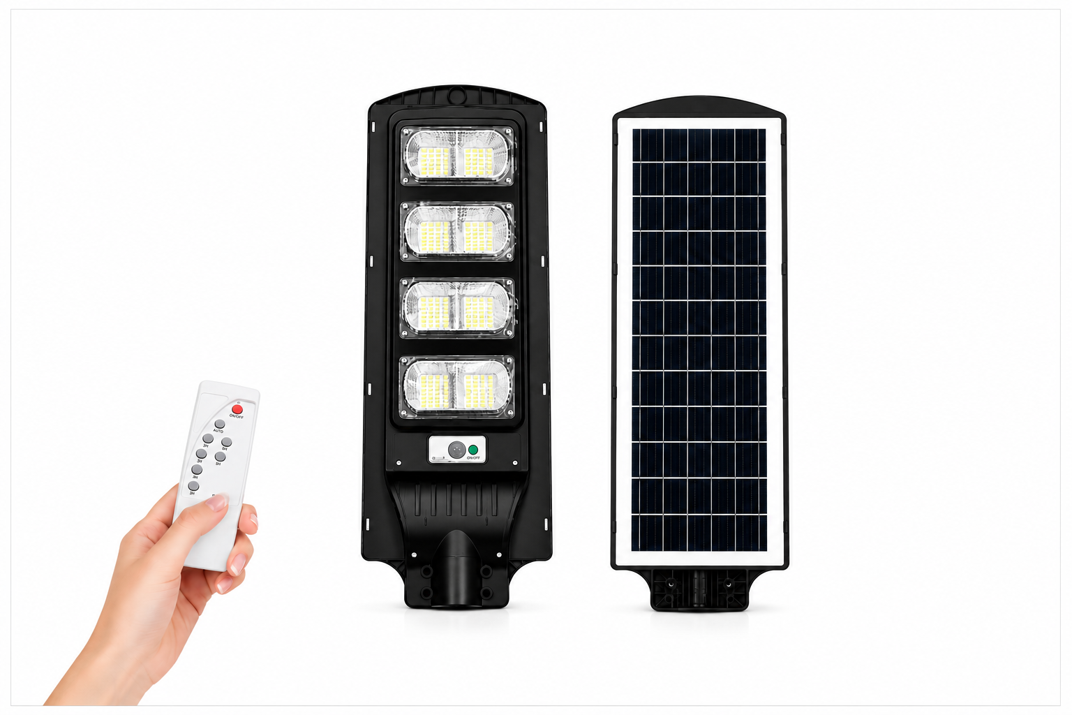 160W All-in-One Solar Street Light with high-efficiency solar panel, motion sensor and remote control for outdoor lighting by UMA LED