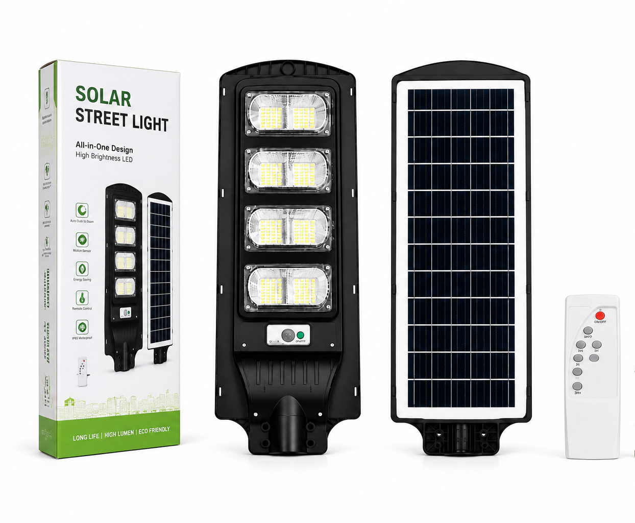 160W Solar Street Light complete kit including LED street light, integrated solar panel and remote control for residential, commercial and industrial use
