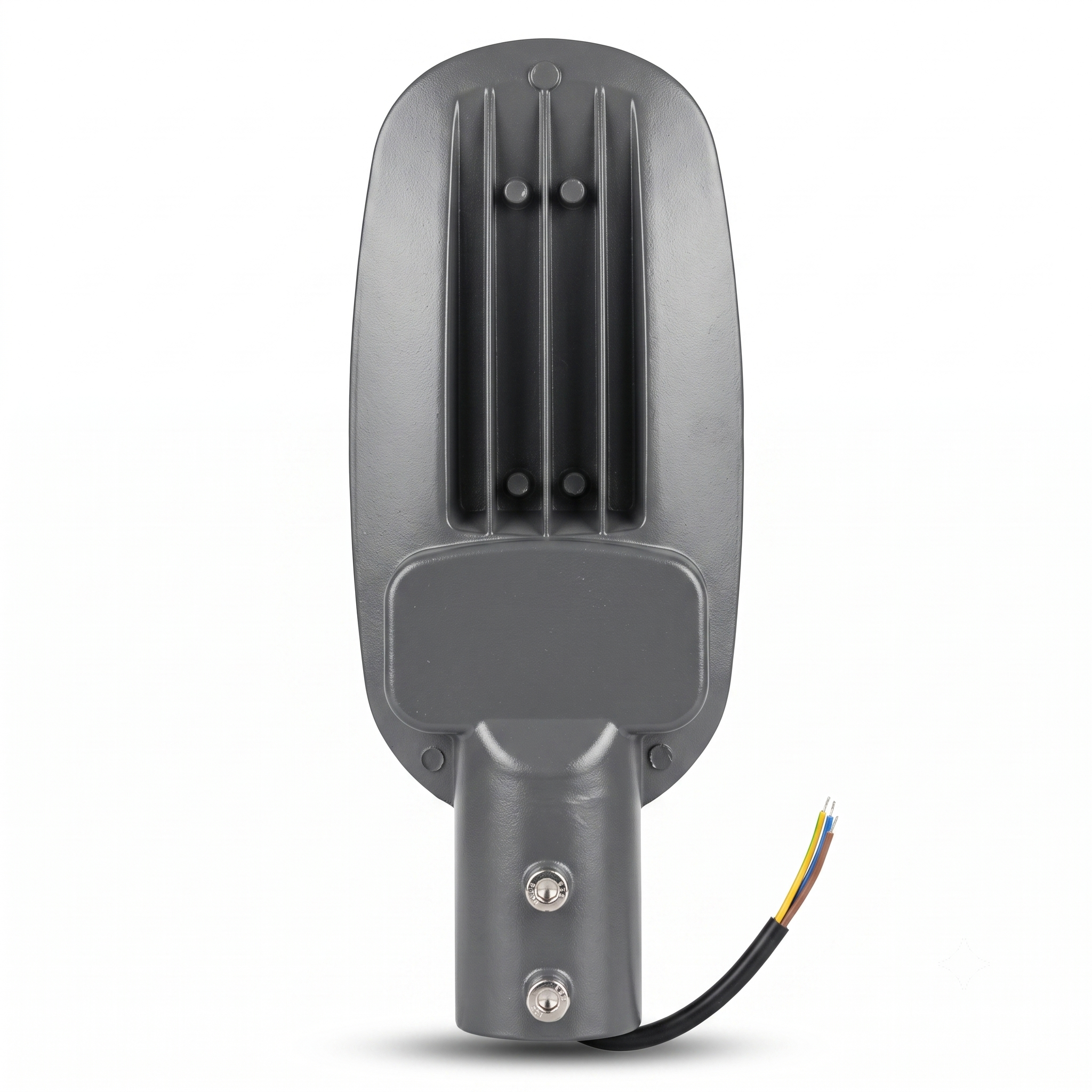 Rear view of 24W LED Street Light showing heat sink and mounting bracket