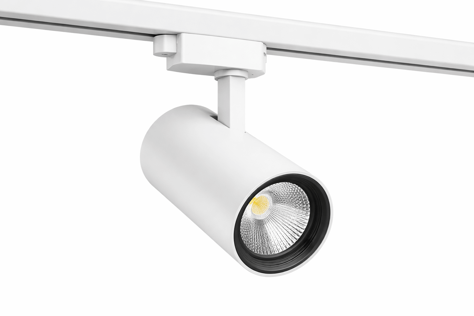 White track light fixture on a white background