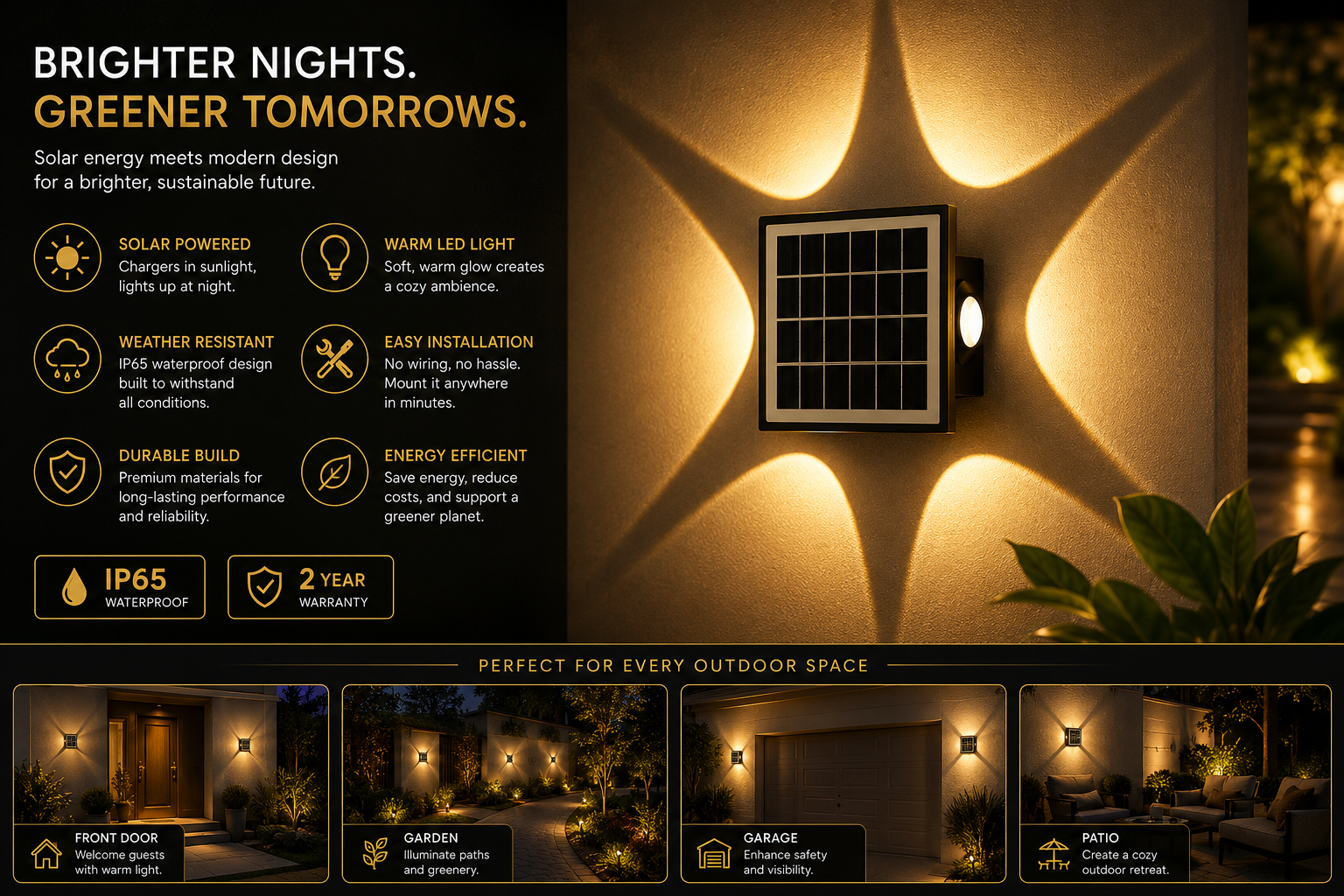 UMA LED Solar Wall Light – Waterproof Outdoor Decorative Up Down Warm White LED Wall Lamp