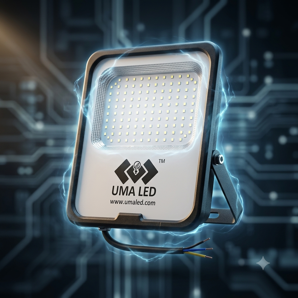UMA LED 120W LED flood light with advanced surge protection for stable outdoor and industrial lighting applications.