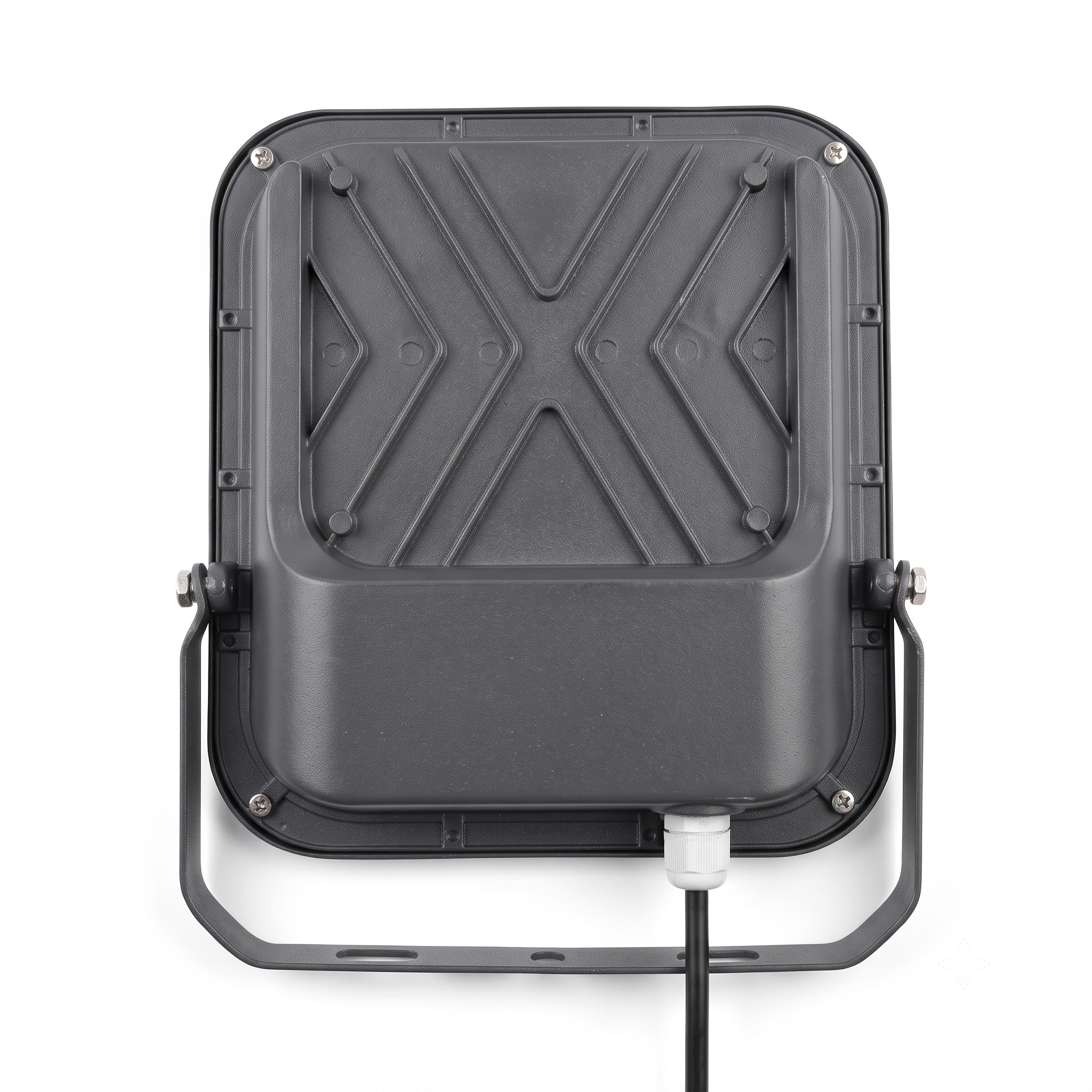 Rear angle view of UMA LED 120W LED flood light with heavy-duty mounting bracket and waterproof design.