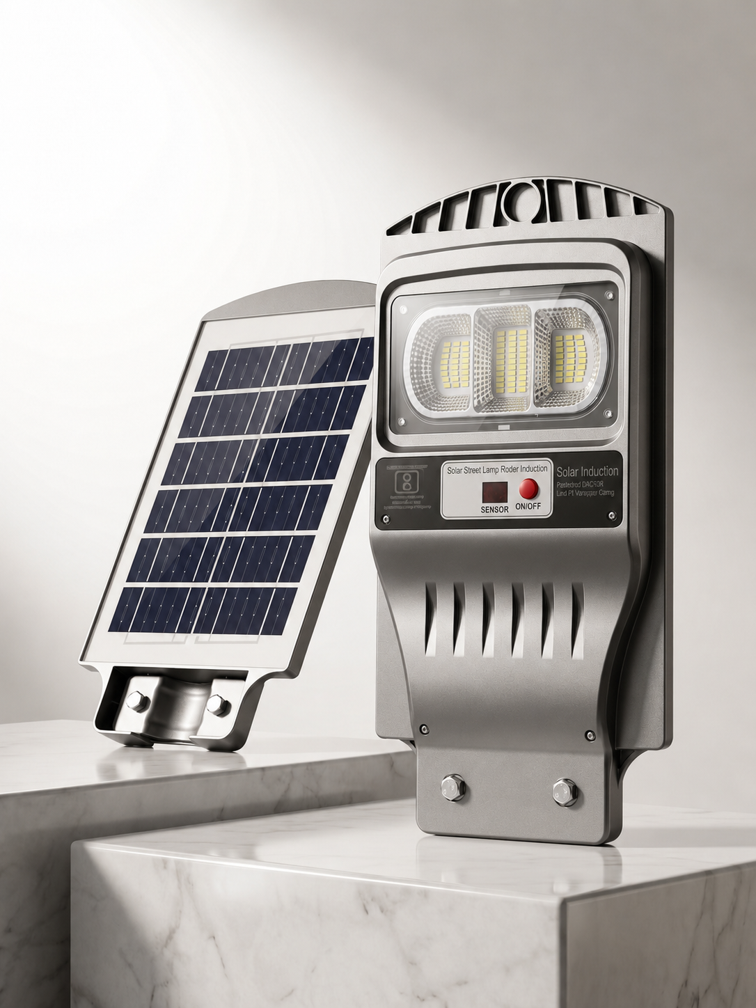 Premium UMA LED 40W Solar Street Light with integrated solar panel displayed for residential, commercial and industrial outdoor lighting in Surat, Gujarat, India.