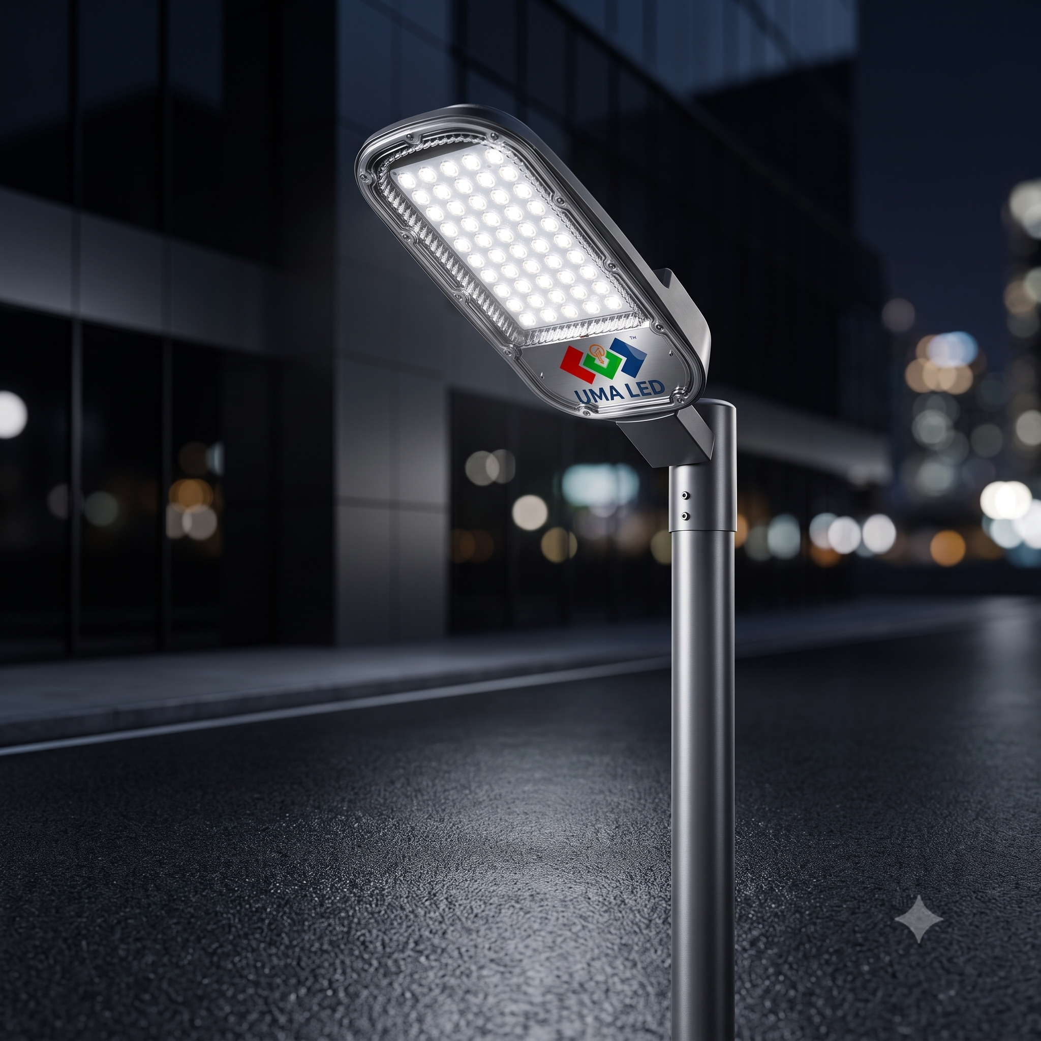 50W LED Street Light installed on outdoor pole illuminating road at night
